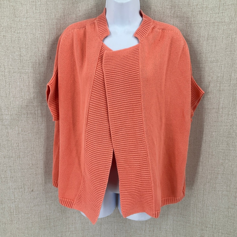 Talbots Cardigan Womens 1XP Coral Cotton Open Front Classic Preppy Cottagecore